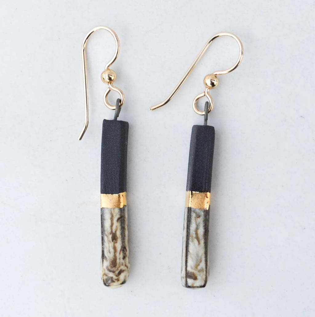 Porcelain Bar Earrings – Black and Birch
