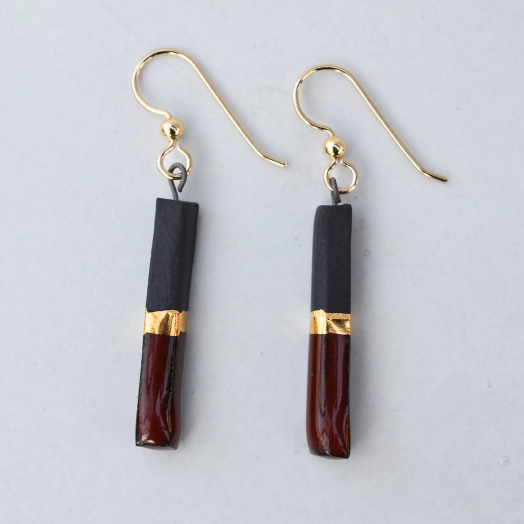 Porcelain Bar Earrings – Black and Crimson