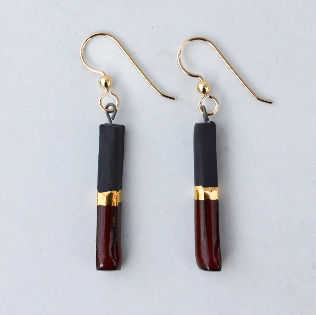 Porcelain Bar Earrings – Black and Crimson
