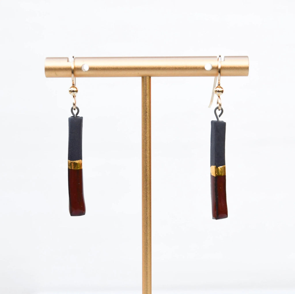 Porcelain Bar Earrings – Black and Crimson