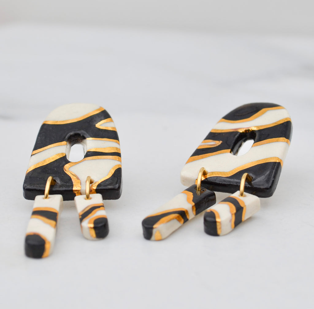 Black Swirl Dangle Earrings