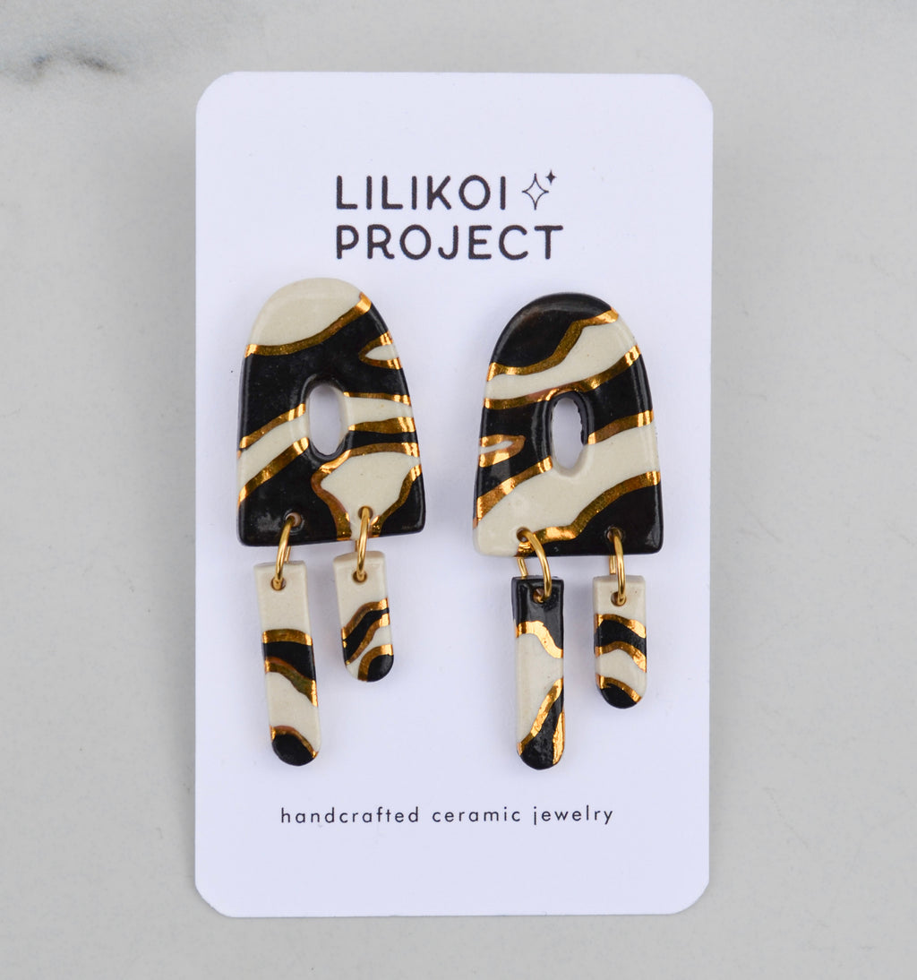 Black Swirl Dangle Earrings