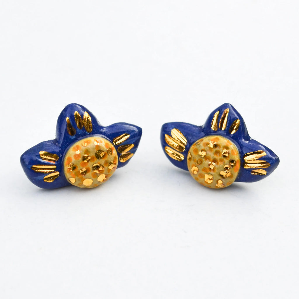Dark Cobalt Blue Flower Studs
