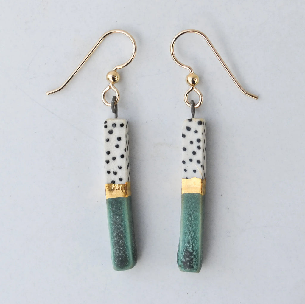 Porcelain Bar Earrings – Dotted Sage Green