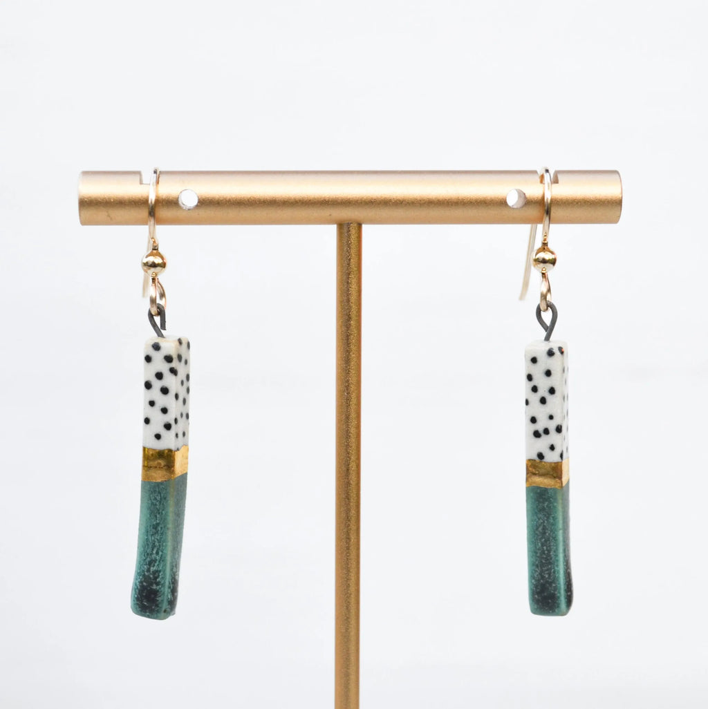 Porcelain Bar Earrings – Dotted Sage Green