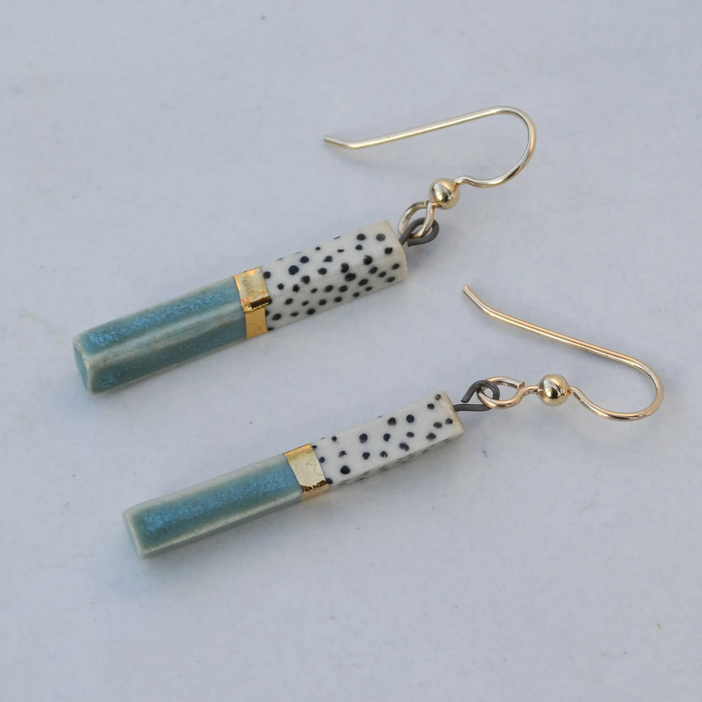 Porcelain Bar Earrings – Dotted Sky Blue
