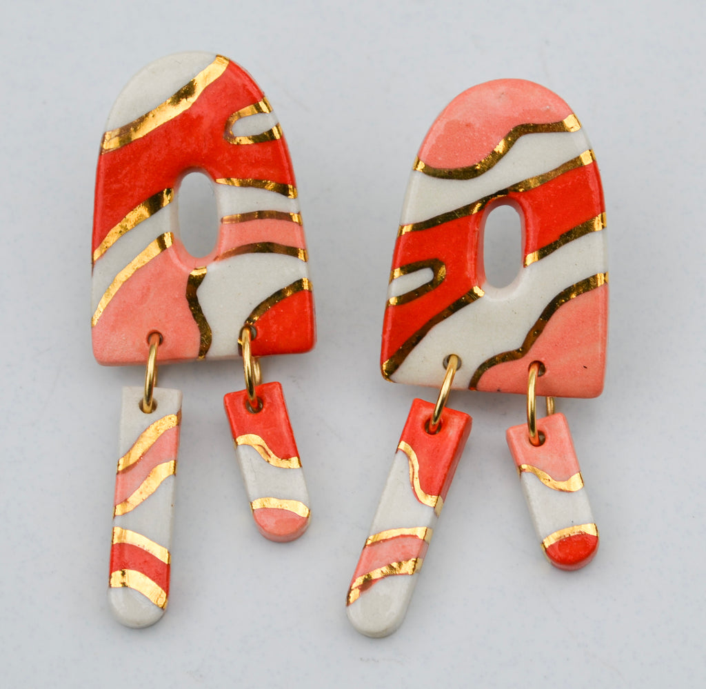 Red and Pink Swirl Dangle Earrings
