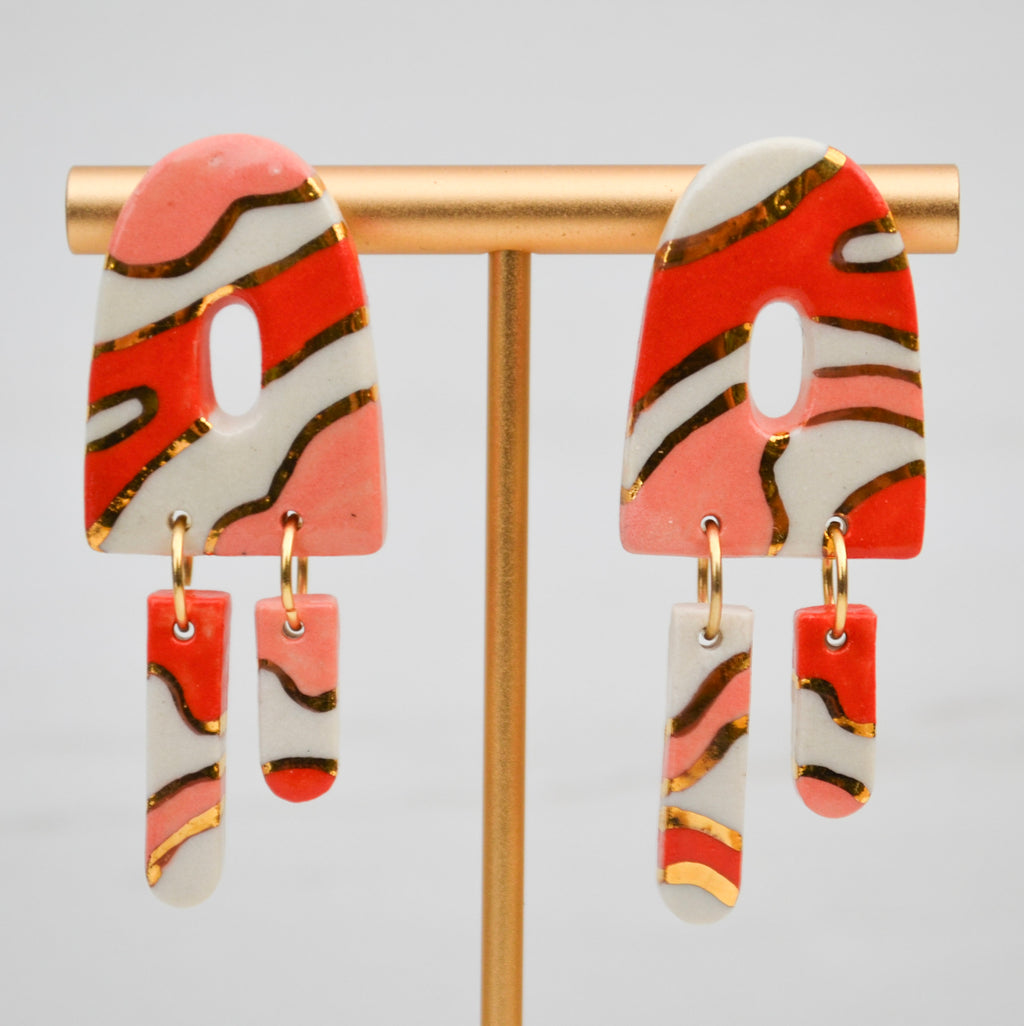 Red and Pink Swirl Dangle Earrings