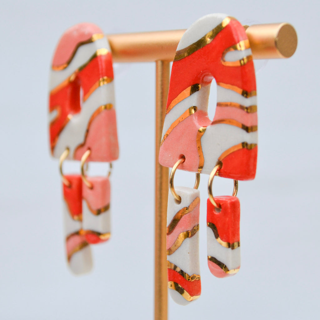 Red and Pink Swirl Dangle Earrings